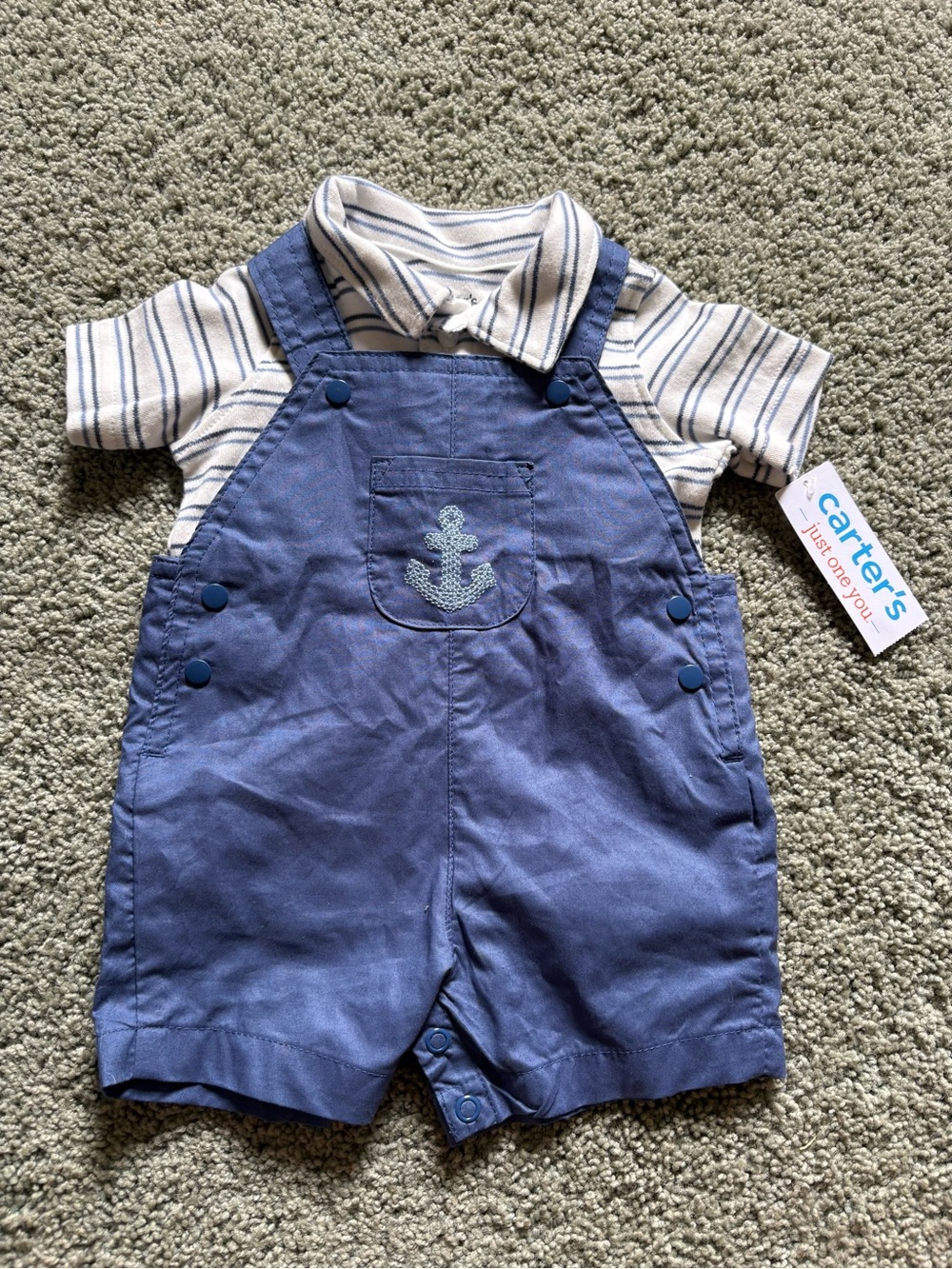 Carter’s Just One You Baby Boy 2 Piece Striped Anchor Overall Set Size 3M NWT
